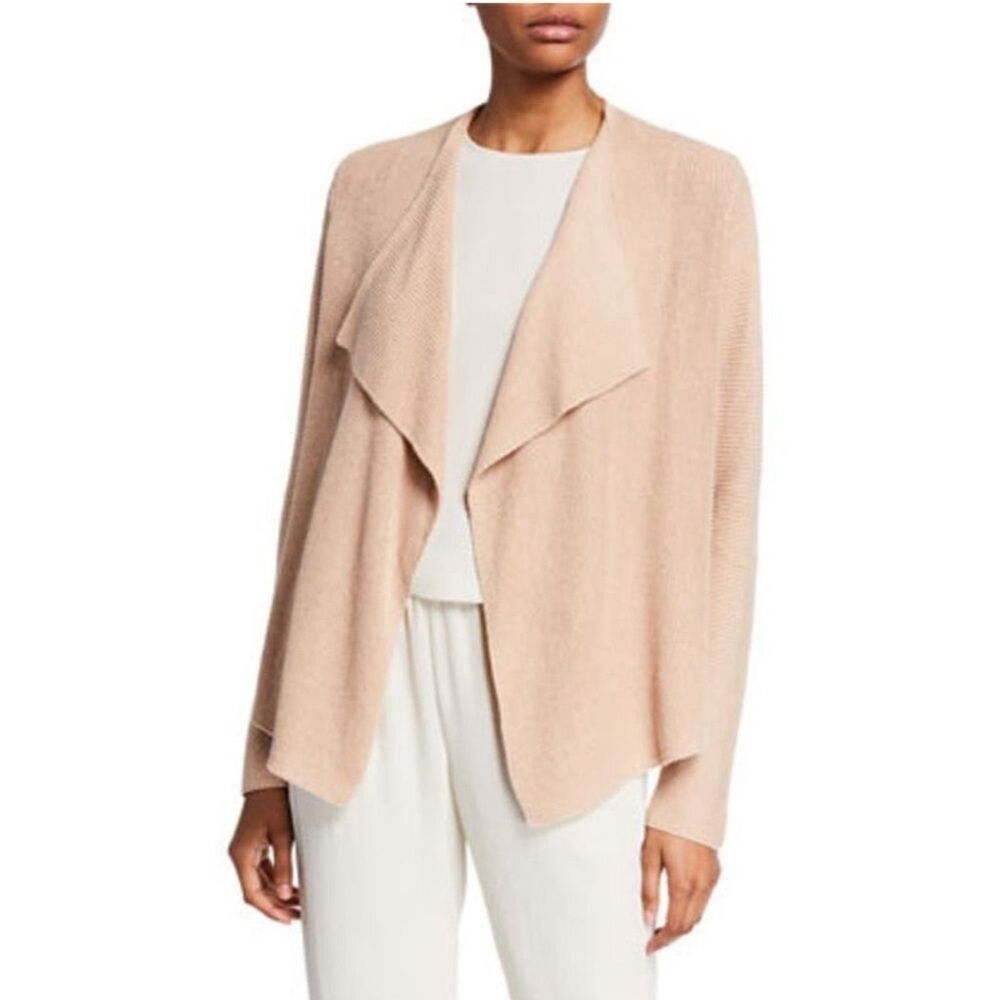 Eileen Fisher Organic Linen Cotton Drape Front Cardigan Womens Small EUC